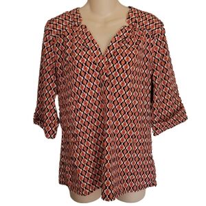 Francesca's Alna Be Geometric Split Neck 3/4 Sleeve Blouse Size Women's Small